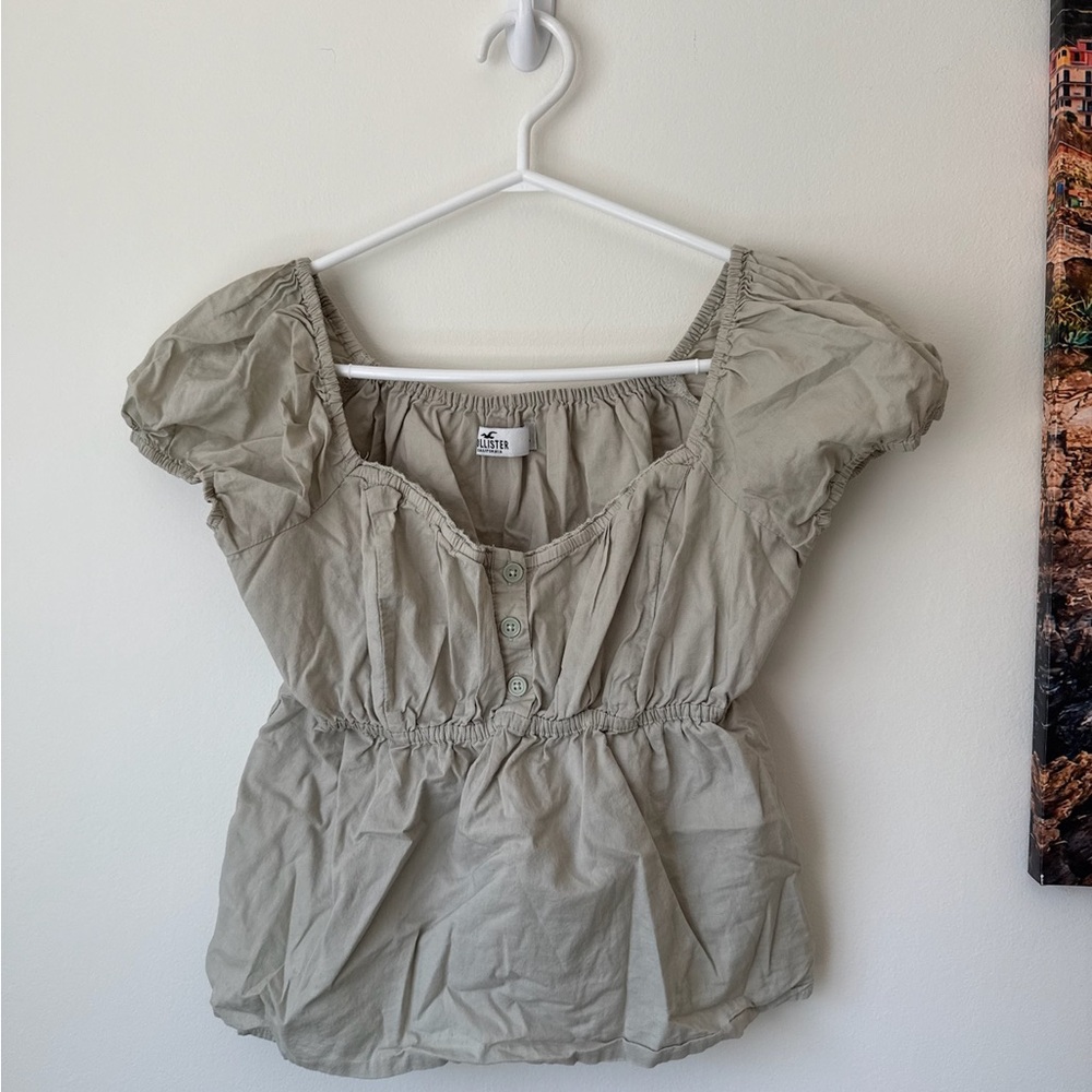 hollister aesthetic puff sleeve blouse with buttons girly green summer top